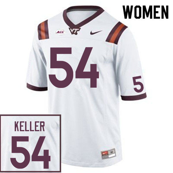 Women #54 Jaden Keller Virginia Tech Hokies College Football Jerseys Sale-White